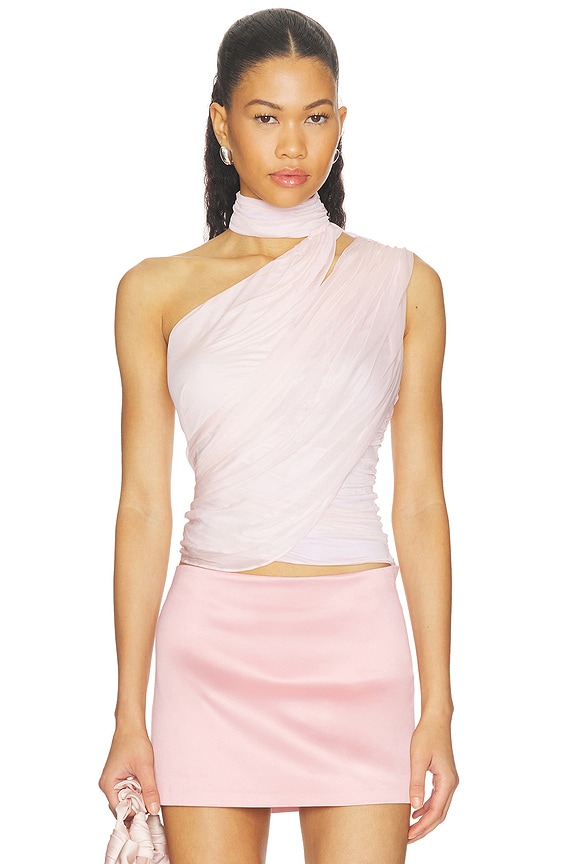 view 1 of 4 Cross Neck Draped Fluid Jersey Top in Beige Poudr