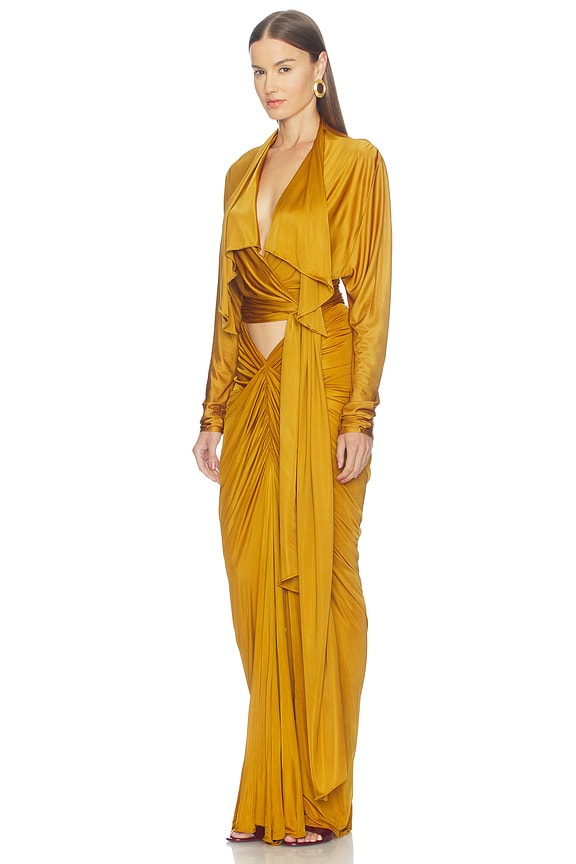 view 2 of 3 Open Neck Draped Viscose Jersey Top in Orange-Moutarde