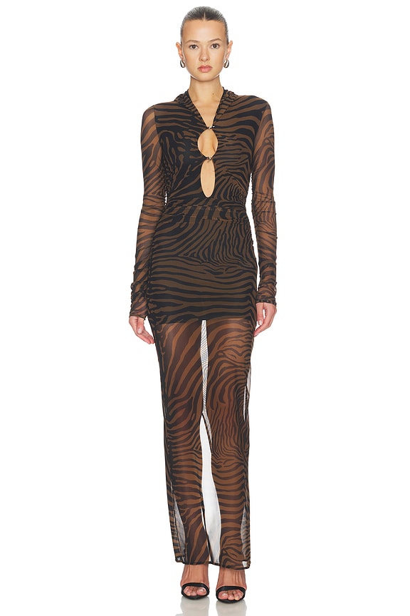 view 1 of 3 ROBE PRINT NET in Toffee Brown & Black