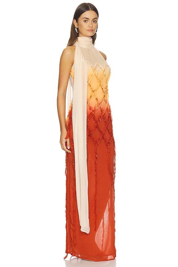 view 2 of 4 ROBE EMBROIDERED CREPONNE in Amberlight & Orange