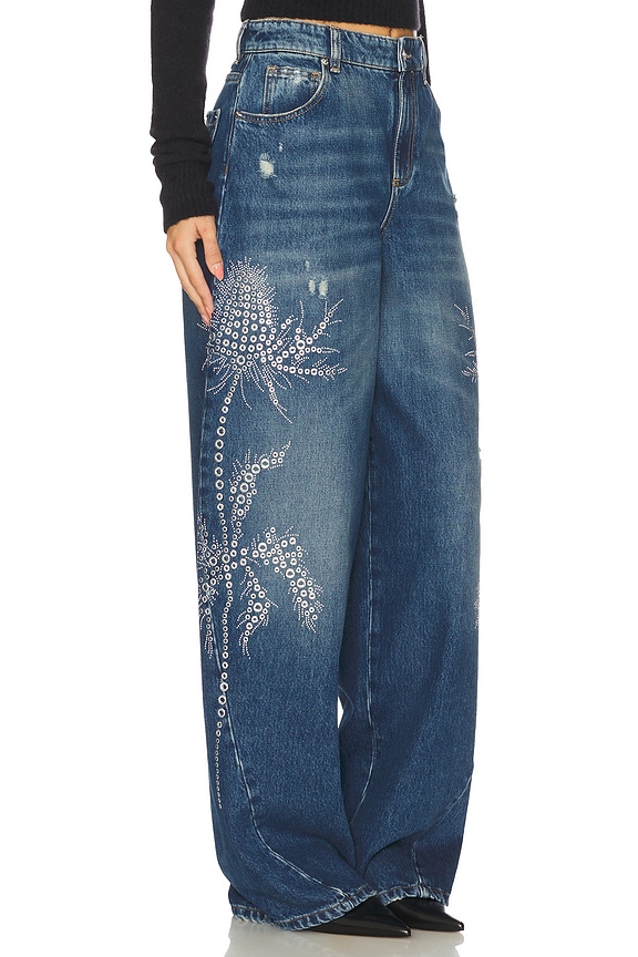 view 2 of 6 Embroidered Denim Wide Leg in Peacoat & Warm Sand
