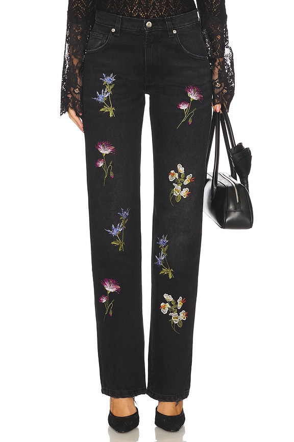 view 1 of 6 Embroidered Denim Straight Leg in Black & Brilliant Blue