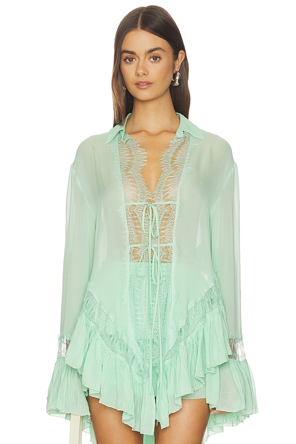 view 1 of 4 Georgette Top With Lace in Green Lily