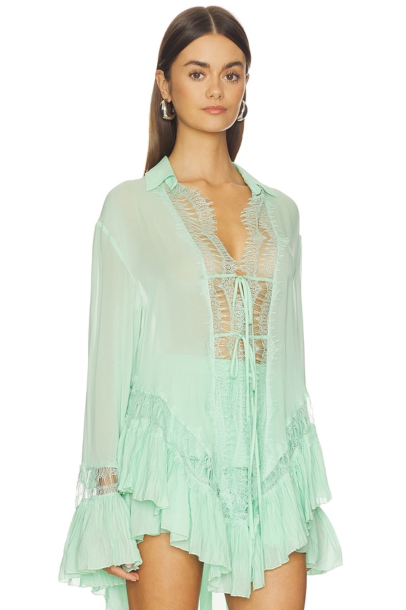 view 2 of 4 Georgette Top With Lace in Green Lily