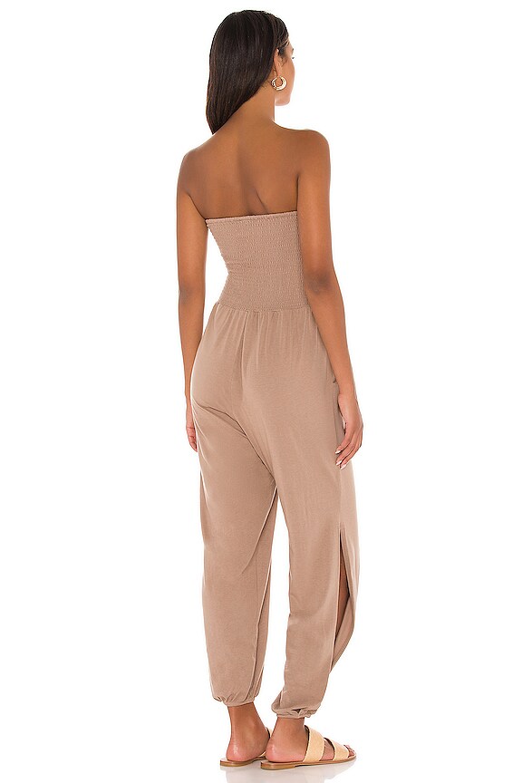 Bobi Draped Modal Jersey Strapless Harem Jumpsuit in Java | REVOLVE