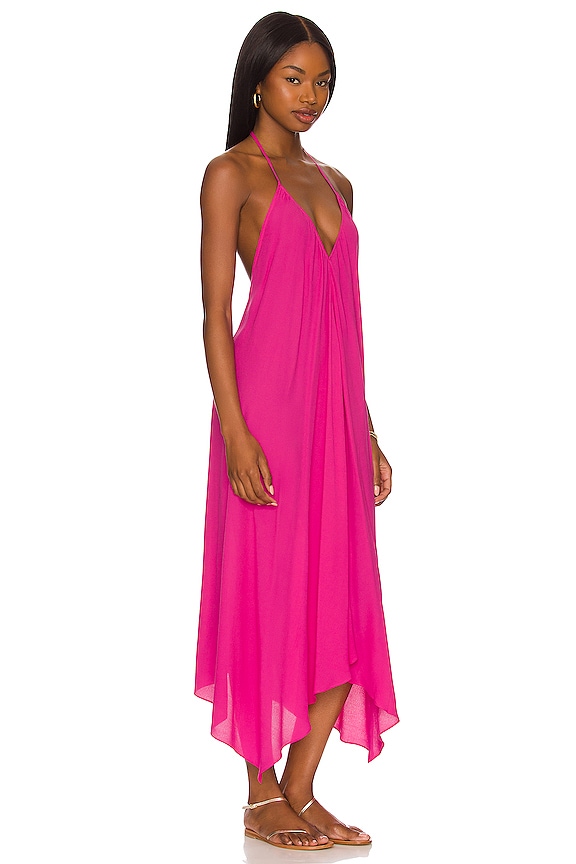 view 2 of 3 Luxe Crepe Halter Midi Dress in Fuscia