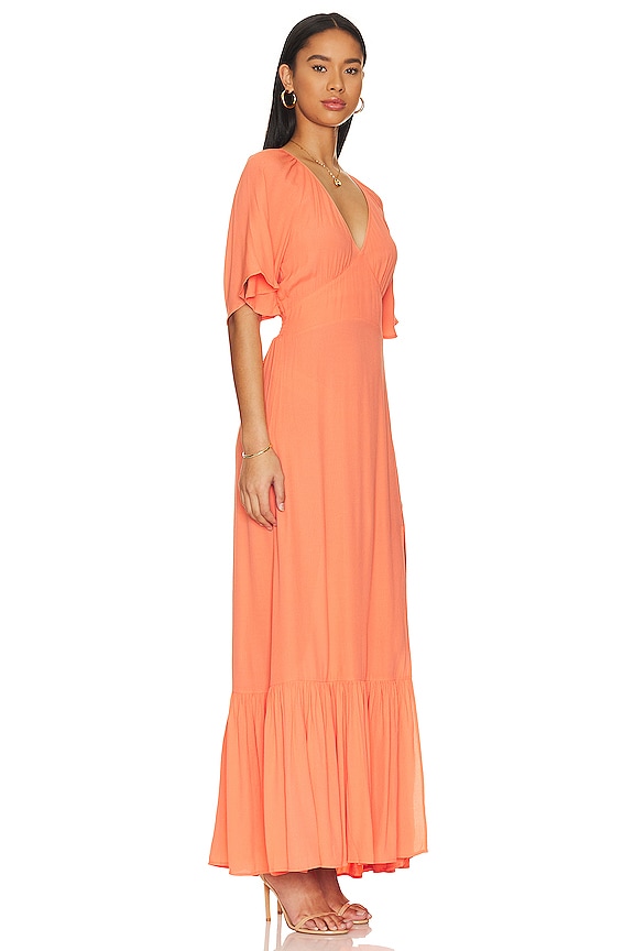 view 2 of 3 Black Flutter Sleeve Maxi Dress in Coral