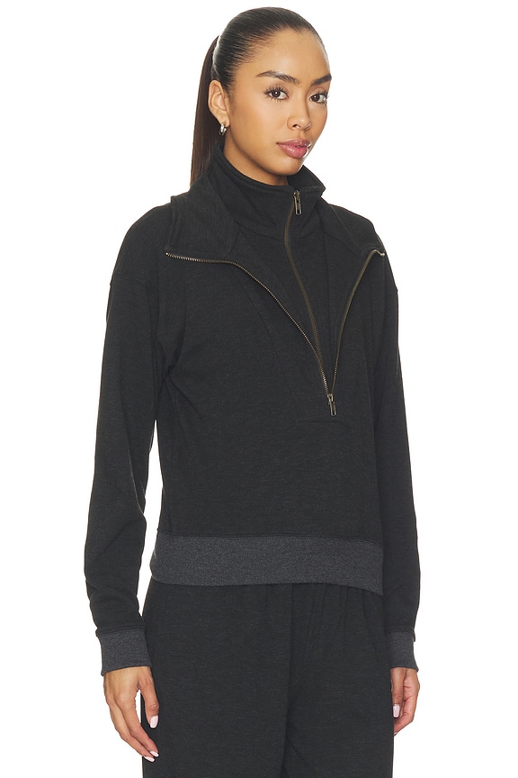view 2 of 4 Double Zip Funnel Neck Pullover in Heather Black