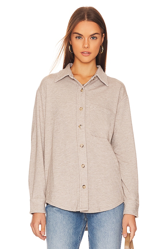 view 2 of 5 Button Shacket in Lead in Tan