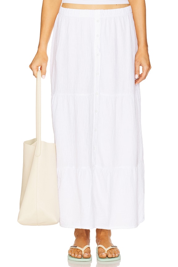 view 2 of 7 Tiered Button Front Maxi Skirt in White