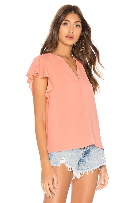 view 2 of 4 BLACK Date Night Chiffon Ruffle Sleeve Blouse in Coral