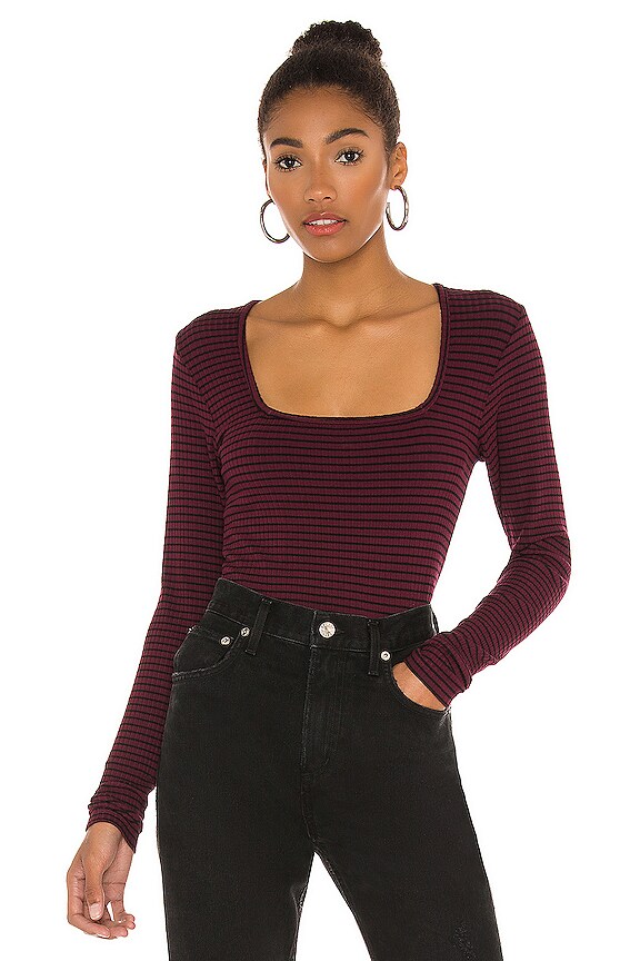 view 1 of 5 Flat Rib Stripe Square Neck Top in Burgundy