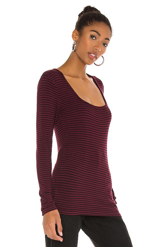 view 2 of 5 Flat Rib Stripe Square Neck Top in Burgundy