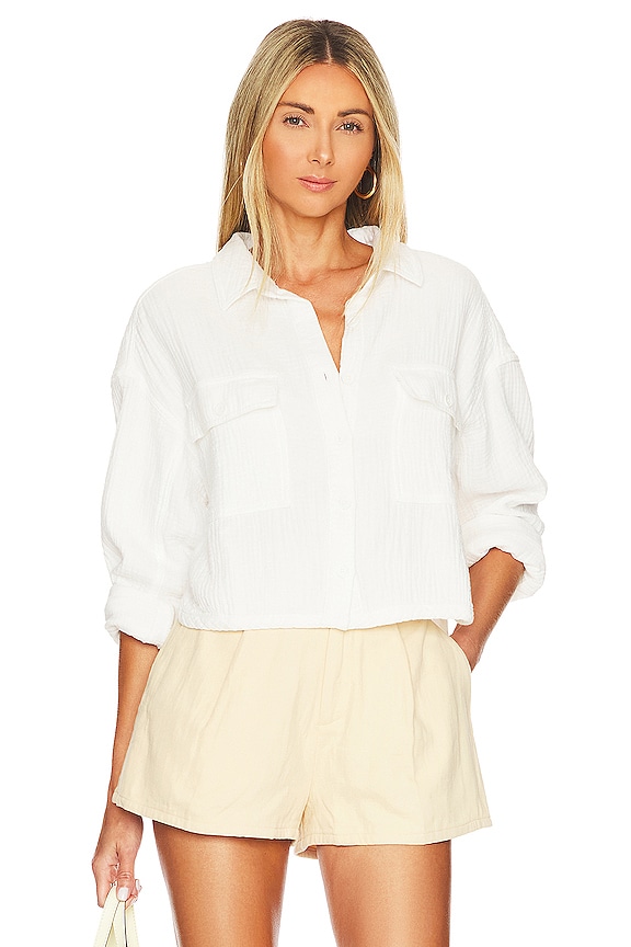 Bobi Button Up Top in White | REVOLVE