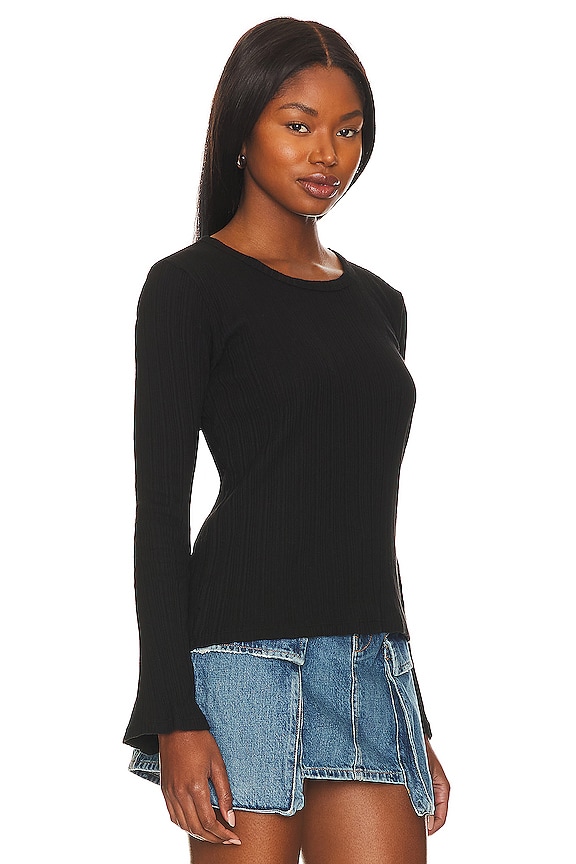 view 2 of 4 Ribbed Bell Sleeve Top in Black