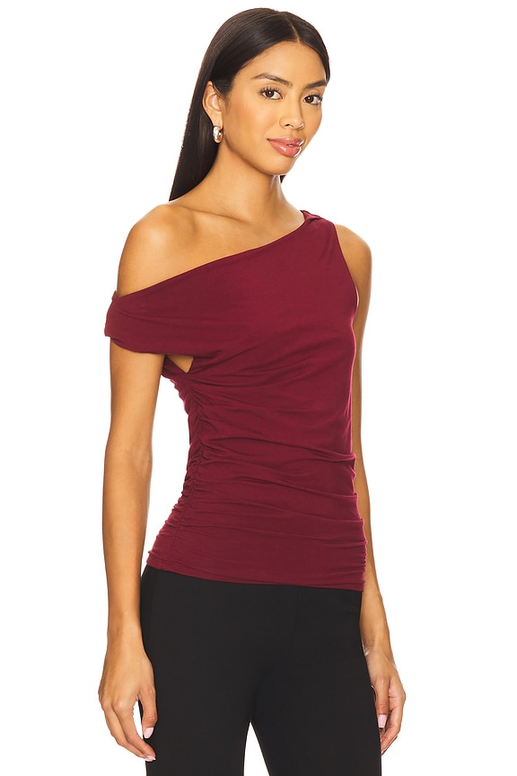 view 2 of 4 Twist Off The Shoulder Top in Dark Port