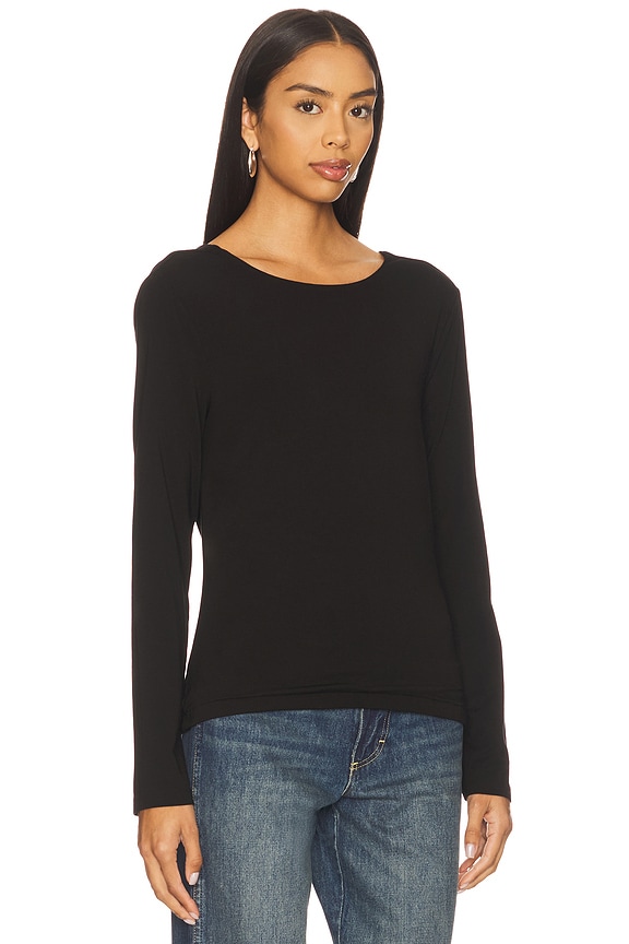 view 2 of 4 Long Sleeve Open Cowl Back Top in Black