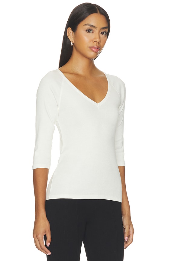 view 2 of 4 Vneck Elbow Sleeved Tee in Faded Bone