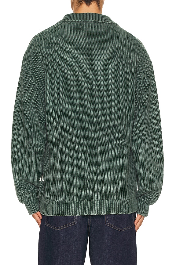 view 2 of 4 Open Collar Acid Wash Knit Sweater in Green