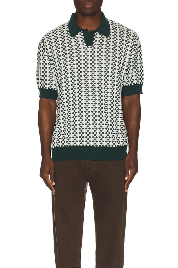 view 3 of 3 Knit Polo in White & Green Dot