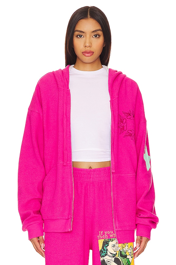 view 2 of 6 Don't Say It Darling Zip-up Hoodie in Pink