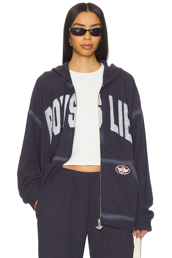 view 2 of 5 Majoring in Moving On Harley Zip Hoodie in Dark Blue