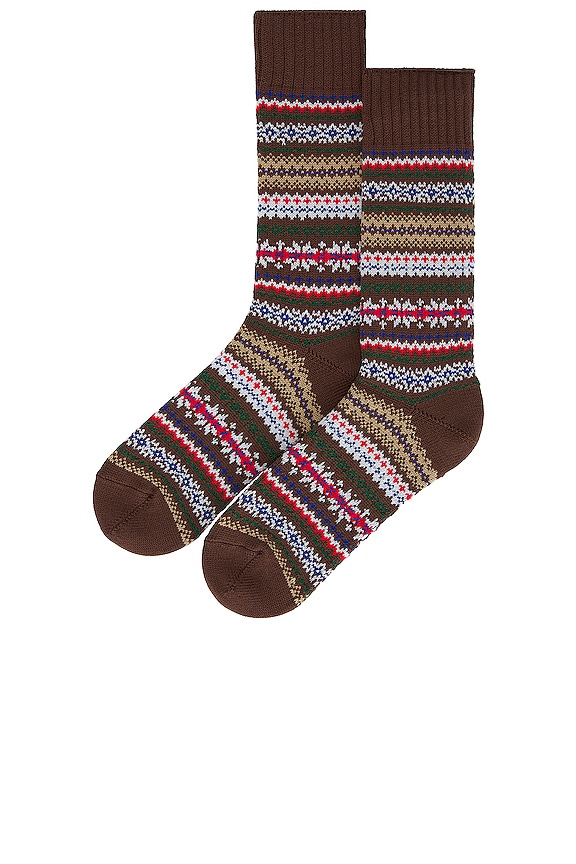 view 2 of 2 Fair Isle Socks in Brown Base