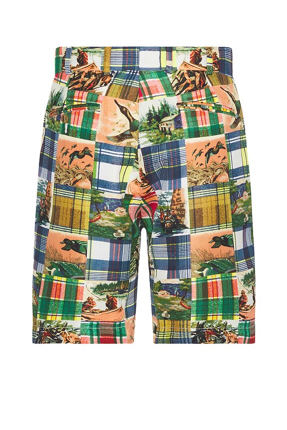 view 2 of 4 Plain Front Shorts Jacquard Mapping Patchwork Like Print in Patchwork