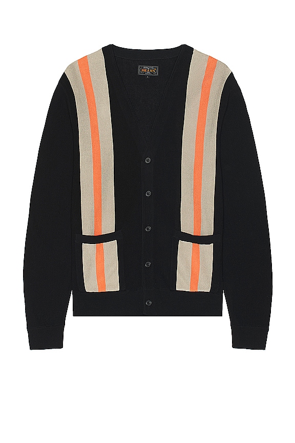 view 1 of 3 Cardigan Stripepatchwork Like Jacquard in Black