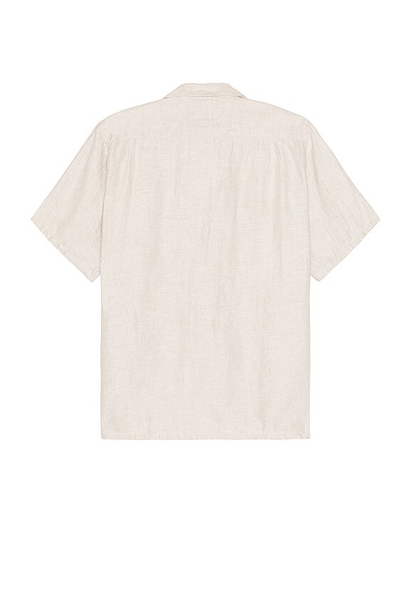 view 2 of 3 Open Collar Short Sleeve Linen Chambray Shirt in Natural