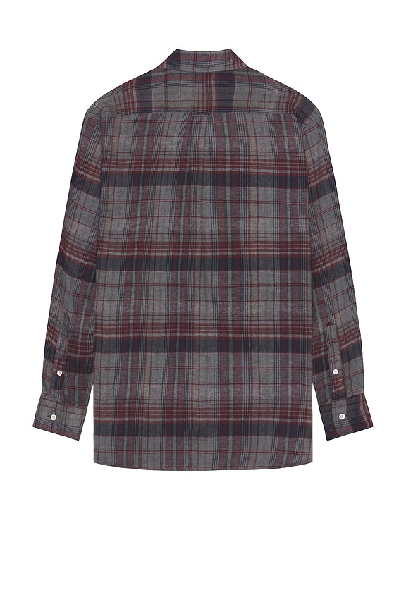 view 2 of 4 Open Collar Brushed Satin Plaid Shirt in Red