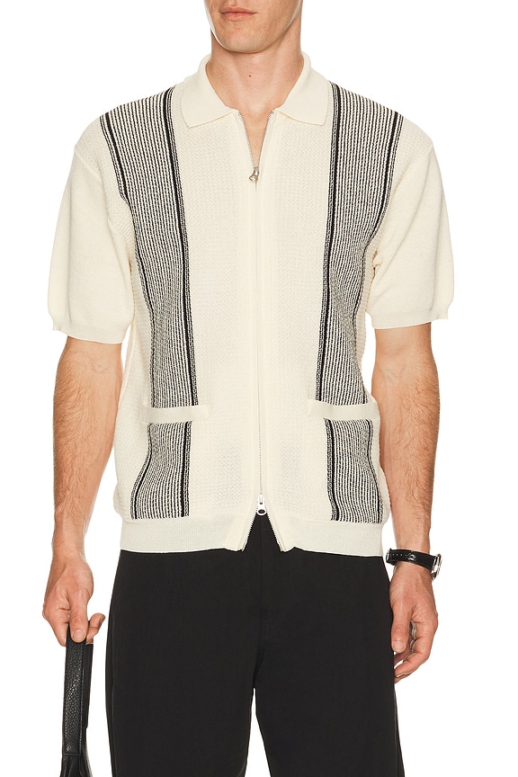 view 1 of 4 Zip Knit Polo Stripe in Off White