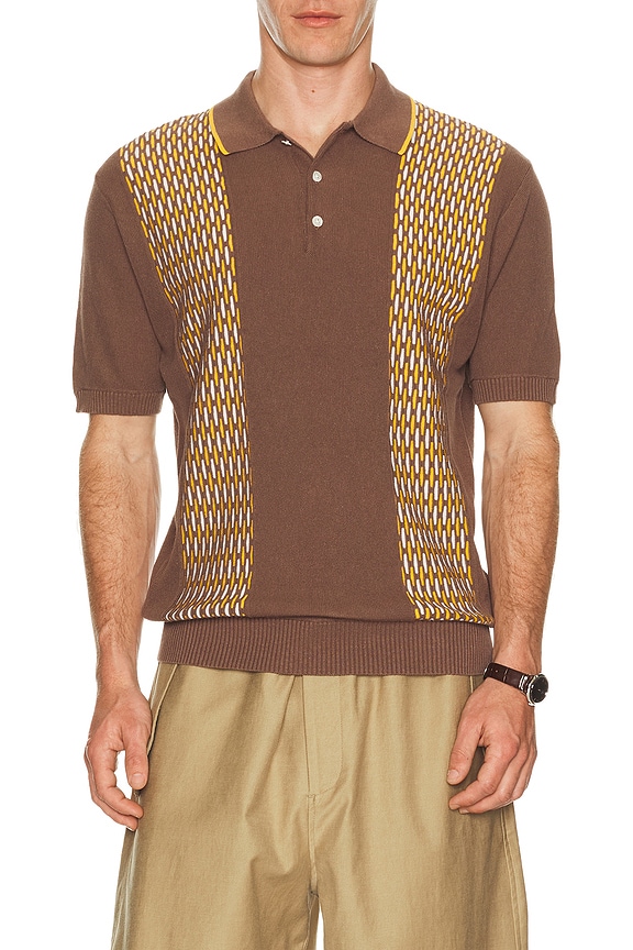 view 1 of 4 Knit Polo Front Stripe Jacquard in Brown