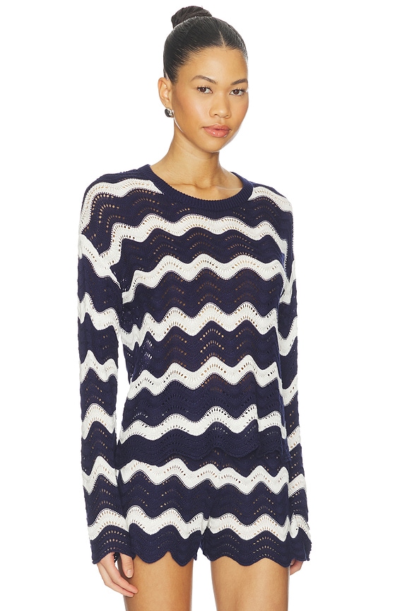 view 2 of 5 Beach Sweater in Navy & White Tides