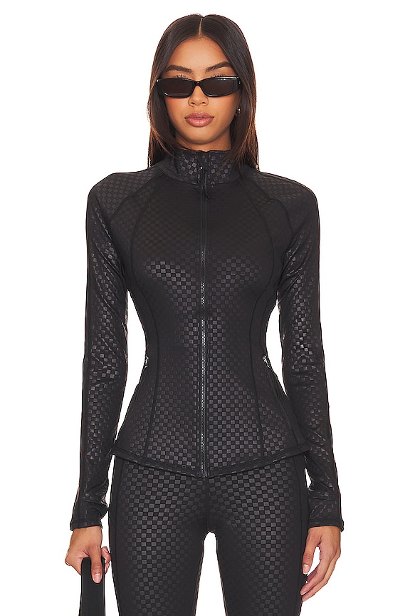 view 2 of 5 Reina Running Jacket in Black Embossed Check
