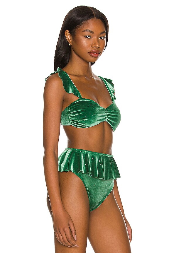 view 2 of 5 Glitter Poppy Bikini Top in Emerald