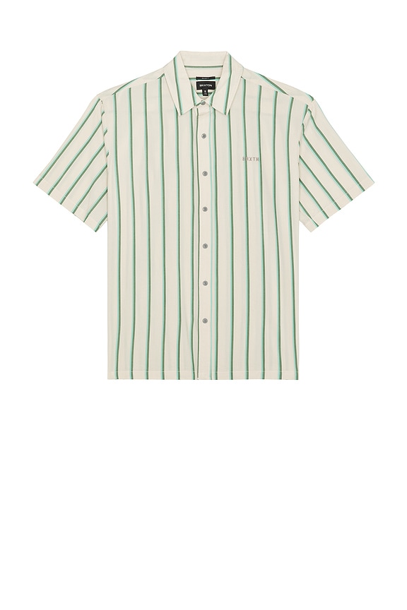 view 1 of 4 Cru Stripe Relaxed Short Sleeve Shirt in Beige, Pine Needle, & Aquatic Green