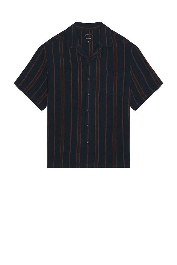 view 1 of 4 Bunker Waffle Stripe Short Sleeve Camp Collar Shirt in Washed Navy Stripe