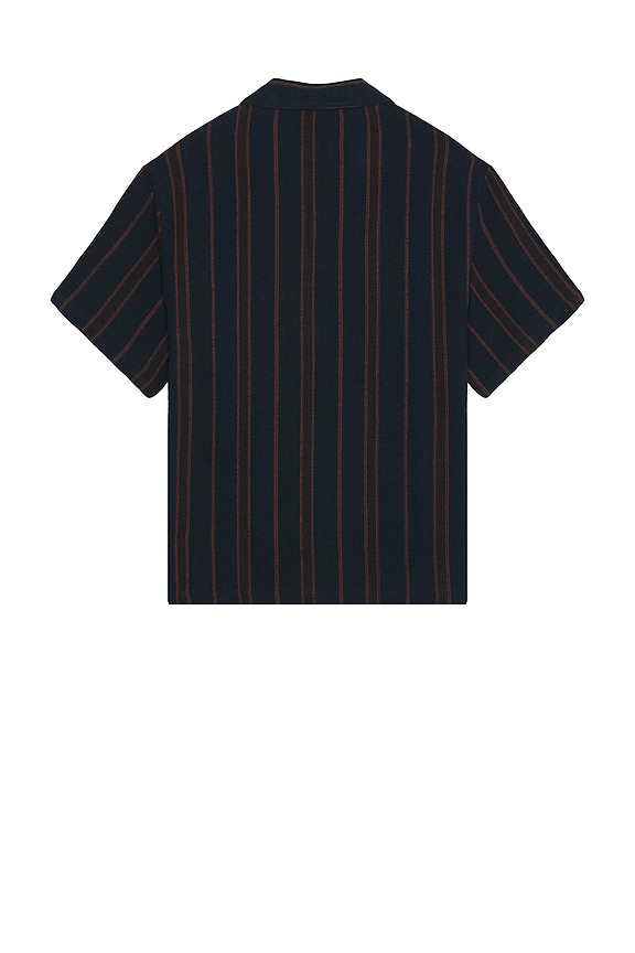 view 2 of 4 Bunker Waffle Stripe Short Sleeve Camp Collar Shirt in Washed Navy Stripe
