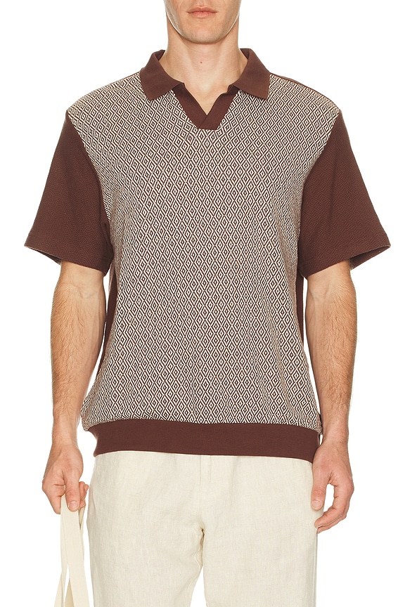 view 1 of 5 Theo Jacquard Short Sleeve Polo in Chocolate & Off White