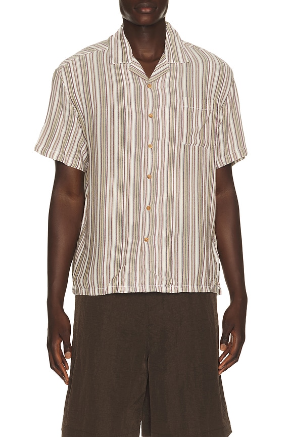 view 1 of 5 Bunker Twisted Stripe Woven Shirt in Robust Red