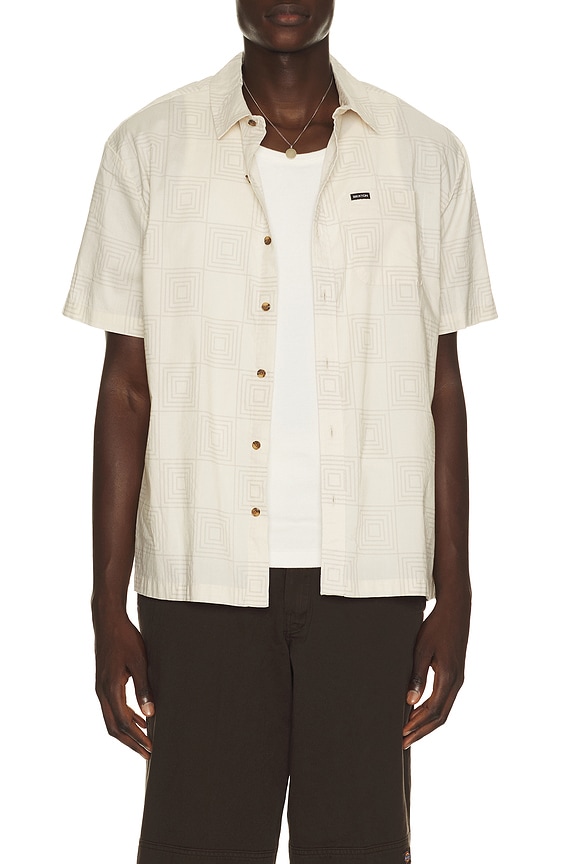 view 1 of 5 Cru Print Short Sleeve Shirt in White & Geo Checker in White Cap & Geo Checker