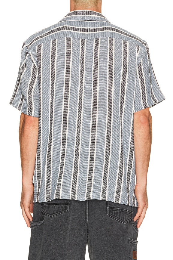 view 2 of 5 The Dexter Textured Stripe Short Sleeve Shirt in Black & Dusty Blue