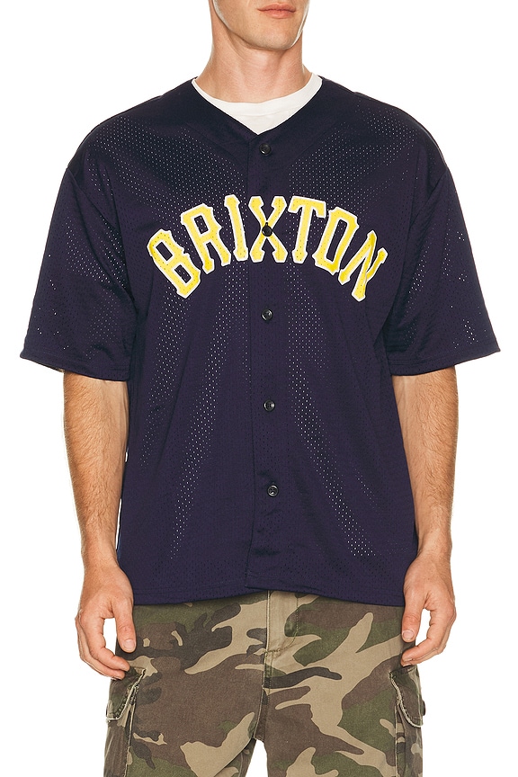 view 1 of 4 The Brixton Mesh Short Sleeve Baseball Jersey in Washed Navy