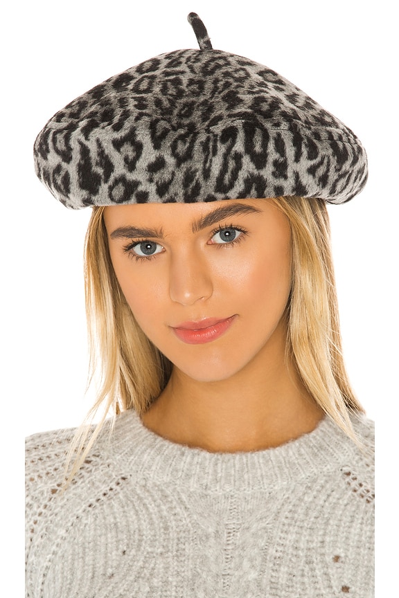 view 1 of 2 Audrey Beret in Aluminum & Black Leopard