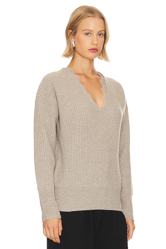 view 2 of 4 Ava Lace Vee Sweater in Light Chia Melange
