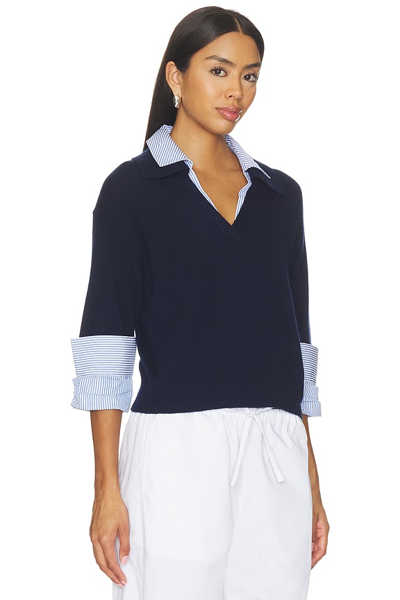 view 2 of 5 Ciara Polo Looker Sweater in Navy With Blue Stripe