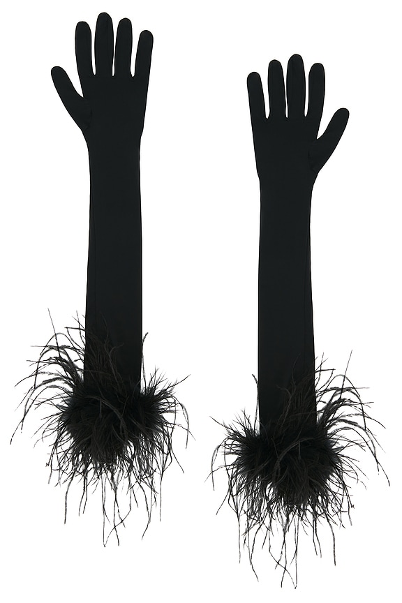 view 2 of 2 털이 달린 긴 스판덱스 장갑 in Black