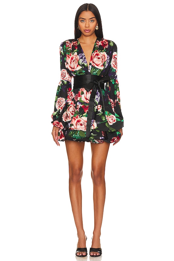 Bronx and Banco Bedouin Mini Dress in Black Floral | REVOLVE