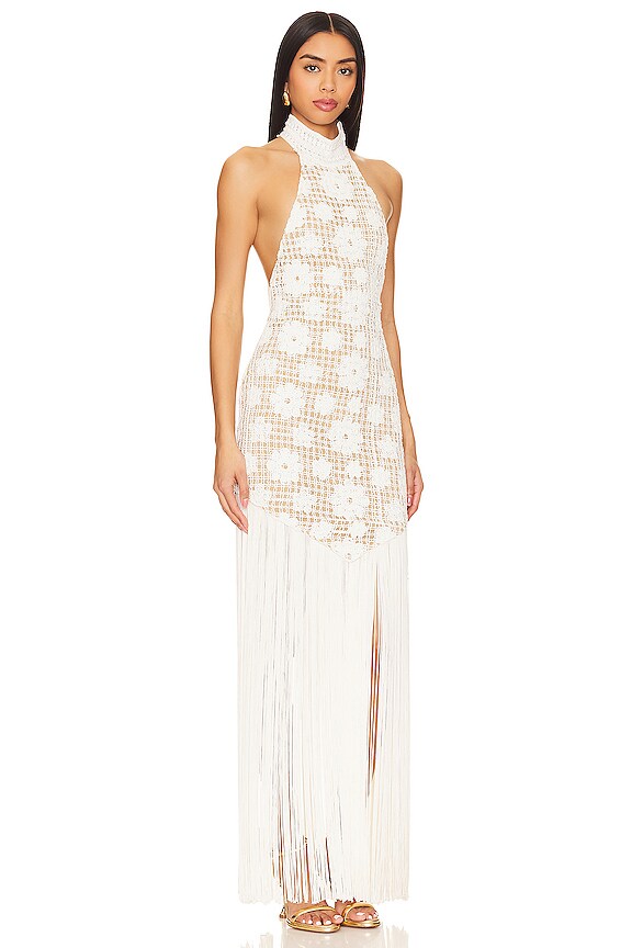 view 2 of 4 ROBE MAXI MAIA FRINGE in Cream